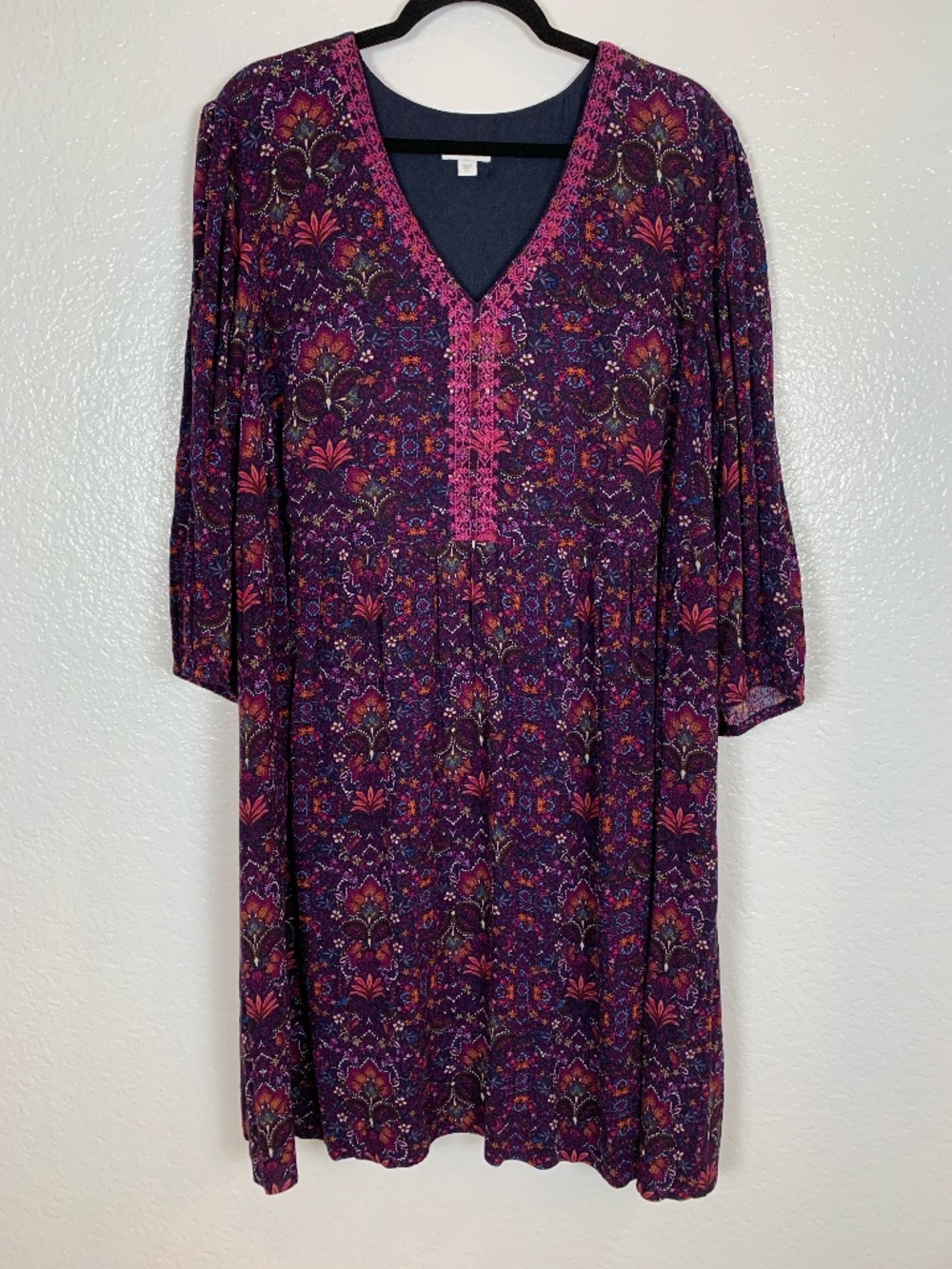 J.Jill East Village Dress Size 2X Embroidered In Spiced Plum Vibrant Print  Boho